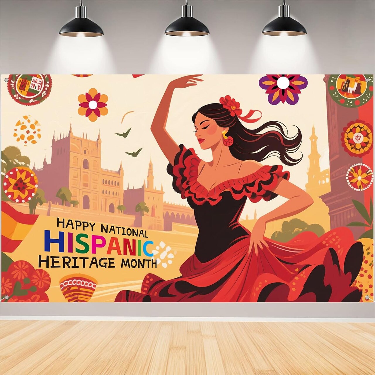 Latin American Photo Booth Banner,National Spanish Background-71x43 inch (Multicolor 04)
